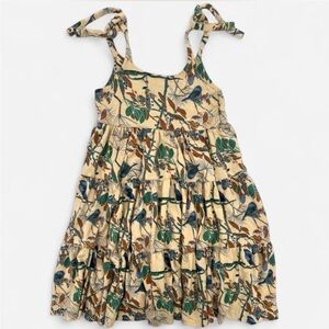 Kate Quinn Girls 12-18M Spaghetti Strap Twirl Dress Floral Birds Beige/Brown